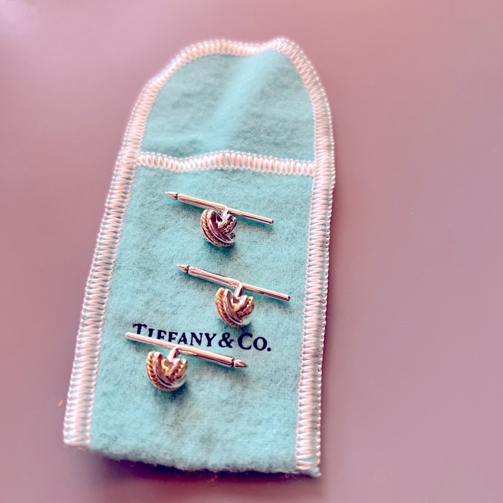 Tiffany & Co Vintage Tuxedo Signature X Shirt Stud Set Sterling Silver  18K Gold
